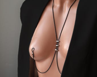 Black twisted nipple chain / Stainless steel non piercing nipple jewelry / Gold Necklace to nipple / Mature