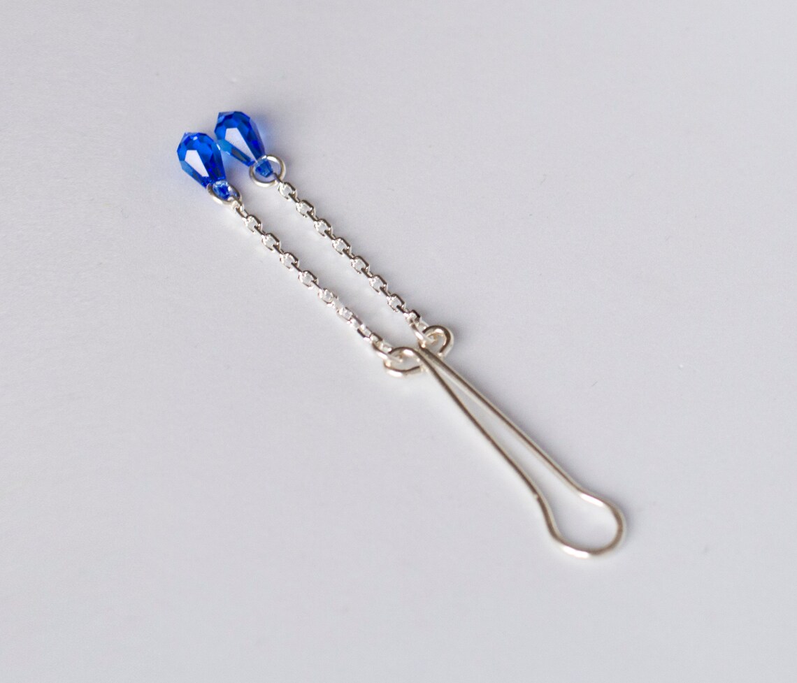 Clip intimate dangle jewelry Sapphire blue sterling silver Etsy