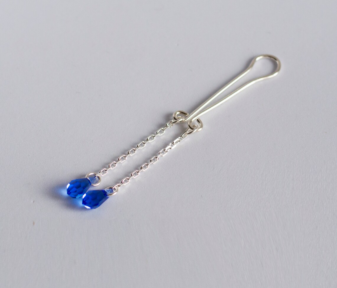 Clip intimate dangle jewelry Sapphire blue sterling silver Etsy