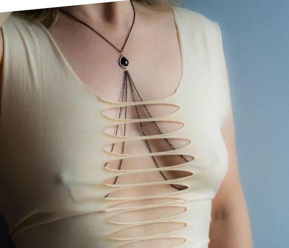 Black Nipple Chain Stainless Steel Necklace to Nipple With Gold or