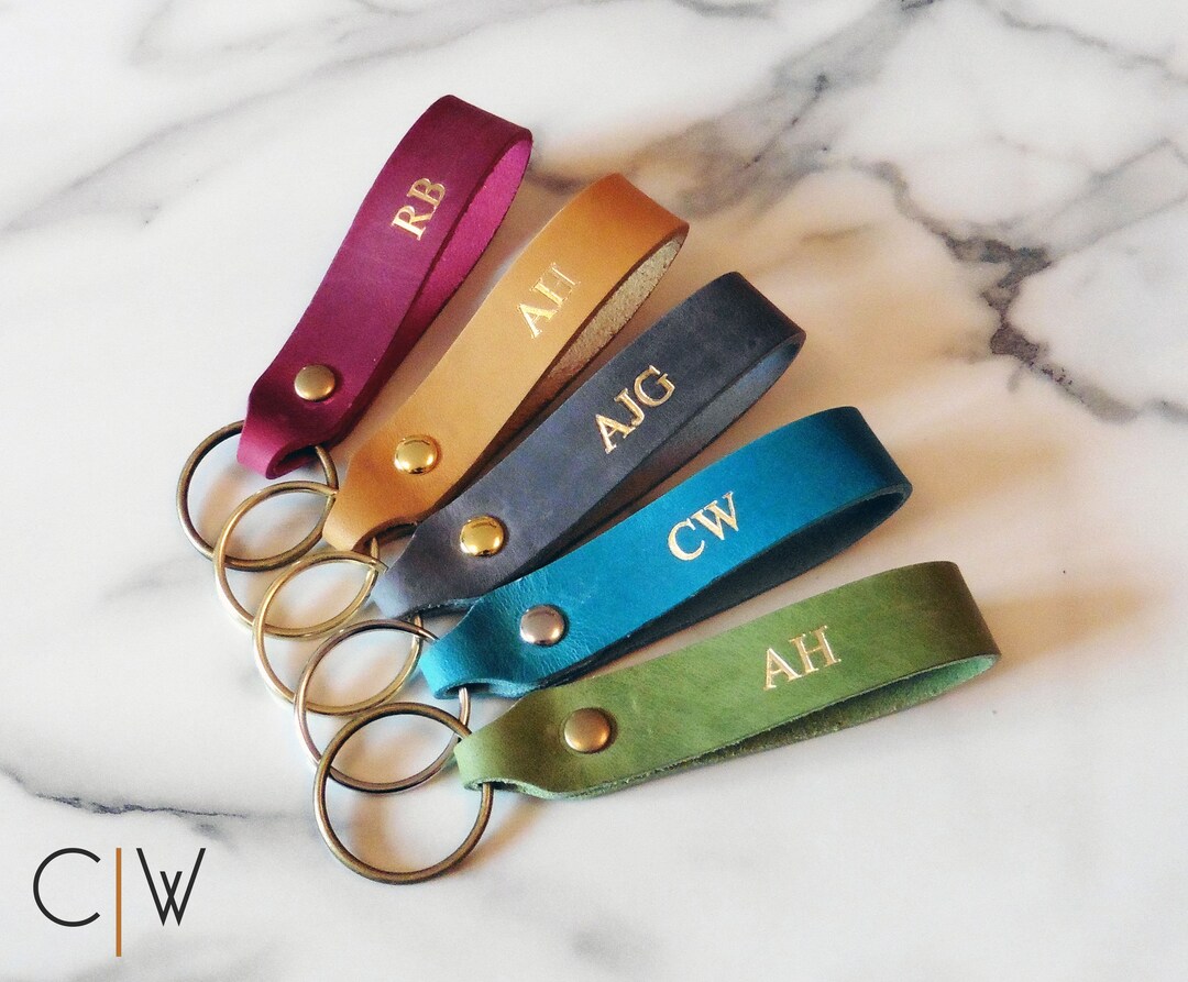 Personalised Embossed Leather Keychain. Monogrammed Leather Etsy