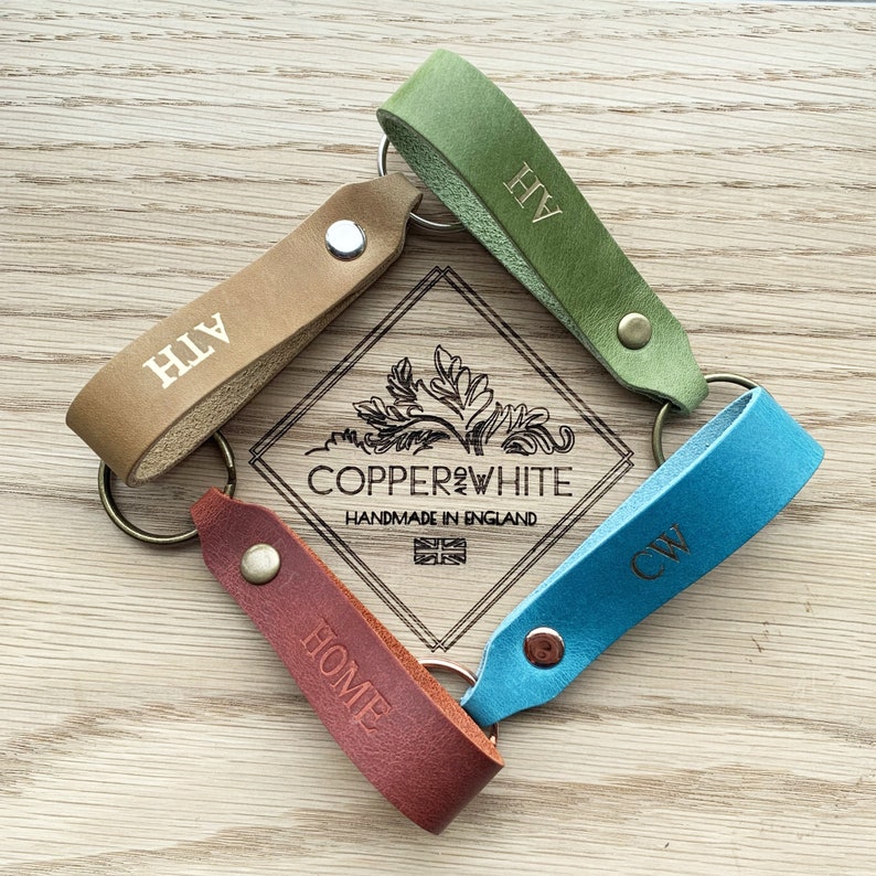 Personalised Leather Keyring Key Fob. 4 Letter Embossed. Etsy UK