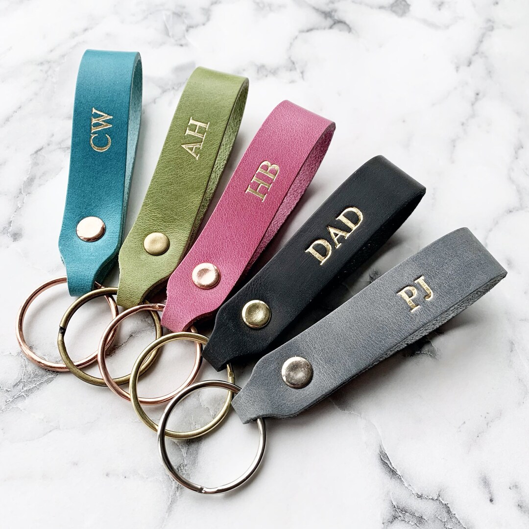 Personalised Embossed Leather Keychain. Monogrammed Leather Etsy UK