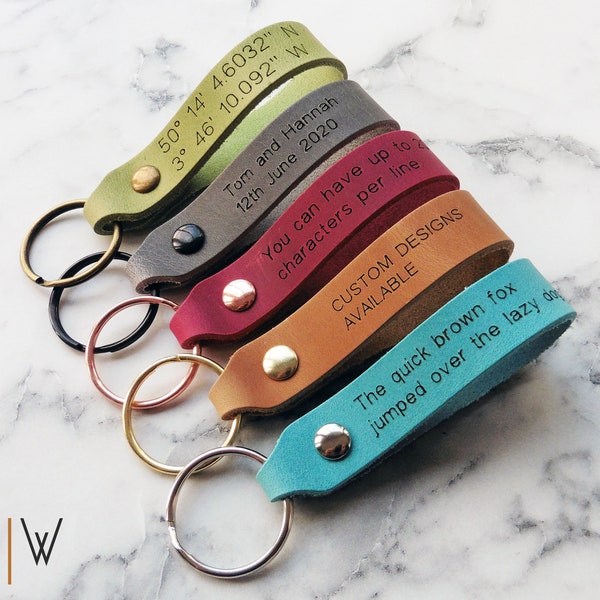 Personalised Leather Keychain. Monogrammed Leather Key-ring. Custom Leather Keyring. Laser Etched Design.