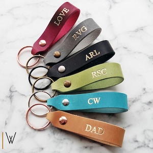 Personalised Leather Keyring Key Fob. 4 Letter Embossed. Monogram Gift for New Home or New Car. Christmas Stocking Filler. Handmade Gift