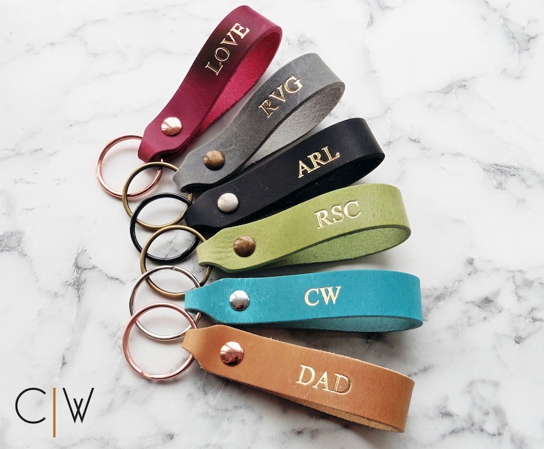 Personalised Leather Keyring Key Fob. 4 Letter Embossed. Monogram Gift for New Home or New Car. Christmas Stocking Filler. Handmade Gift 