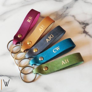 Personalised 3 Character Embossed Leather Keychain. Monogrammed Leather Key-ring. Custom Leather Keyring. With or Without Foil Design.