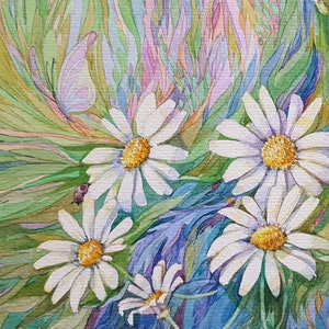 Original Watercolor Painting Daisies in Watercolor Original Art Watercolor Handmade Painting Flower in watercolor Сhamomile