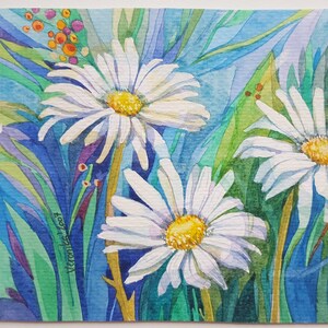 Dasies in Aquarell Original Kunst handgemachte Miniatur Aquarell Blume in Aquarell Kamille