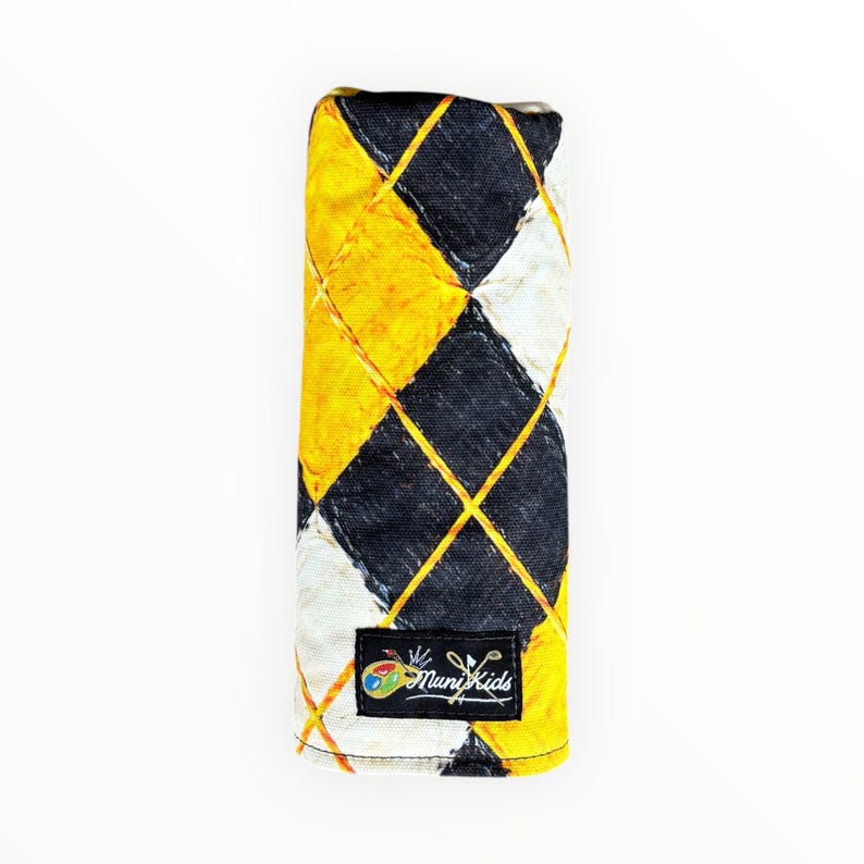 black and gold argyle canvas golf headcover