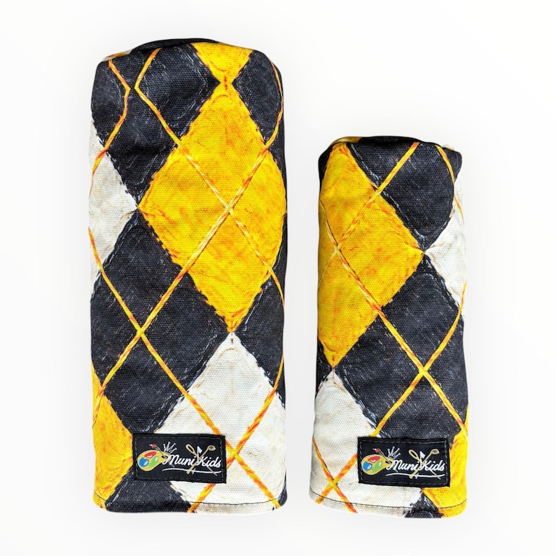 black and gold argyle canvas golf headcover
