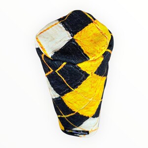 black and gold argyle canvas golf headcover