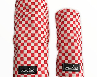 Red Checkered Golf Headcover: Canvas Fleece-Lined, Muni Kids