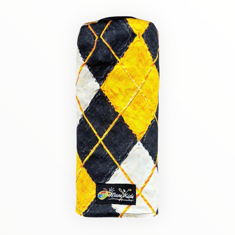 black and gold argyle canvas golf headcover