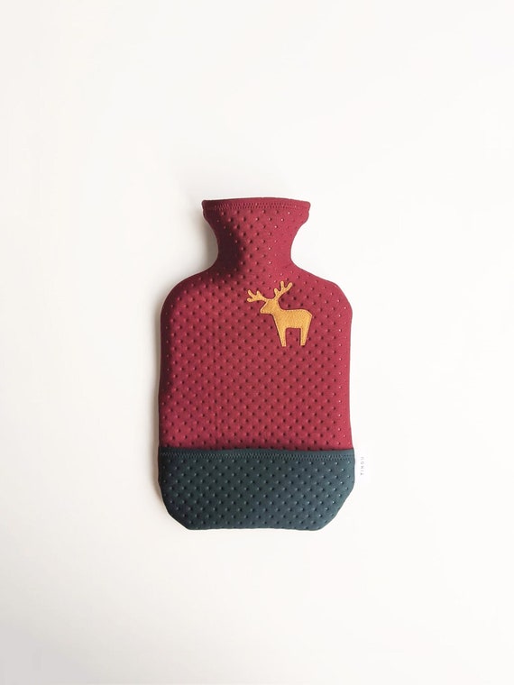 Hot Water Bottle with a Reindeer decoration on  a soft removable cover (2 Litre) - an ideal gift for your loved one.