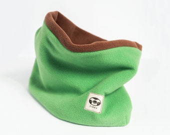 Double-Layered Neck Warmer/Snood - Light Green/Brown