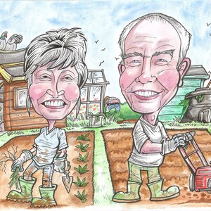 A4 Caricature of 2 people, or 1 Person and vehicle or Pet, Done From Photographs. image 4