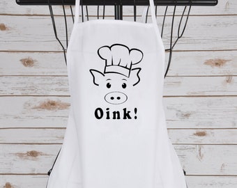Screen Printed Pig Lover Cotton Kitchen Apron, Aprons for Women, Aprons for Men, Pinafore, Coverall, Smock, Unique Gift, Grilling Gift