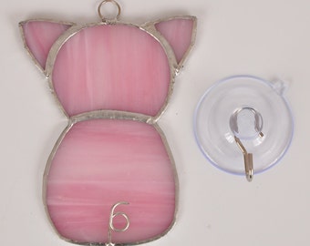 Stained Glass Sitting Mini Potbelly Pink Piggy Suncatcher, Glass Art, Leaded Glass, Stained Glass Window Hangings, Colored Glass, Handmade