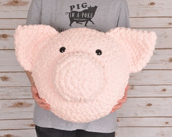 Crochet Mini Potbelly Pink Pig Pillow, Pig Gifts, Unique Gift, Piggy Plush, Handmade Home Decor, Crochet Throw Pillow, Room Decor, Pet Pig