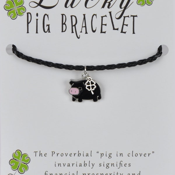 Lucky Charm Black Mini Potbelly Pig Bracelet or Anklet, Ankle Bracelet, Unique Gift, Pig Lover Gift, Birthday Gift, Piggy, Handmade Item
