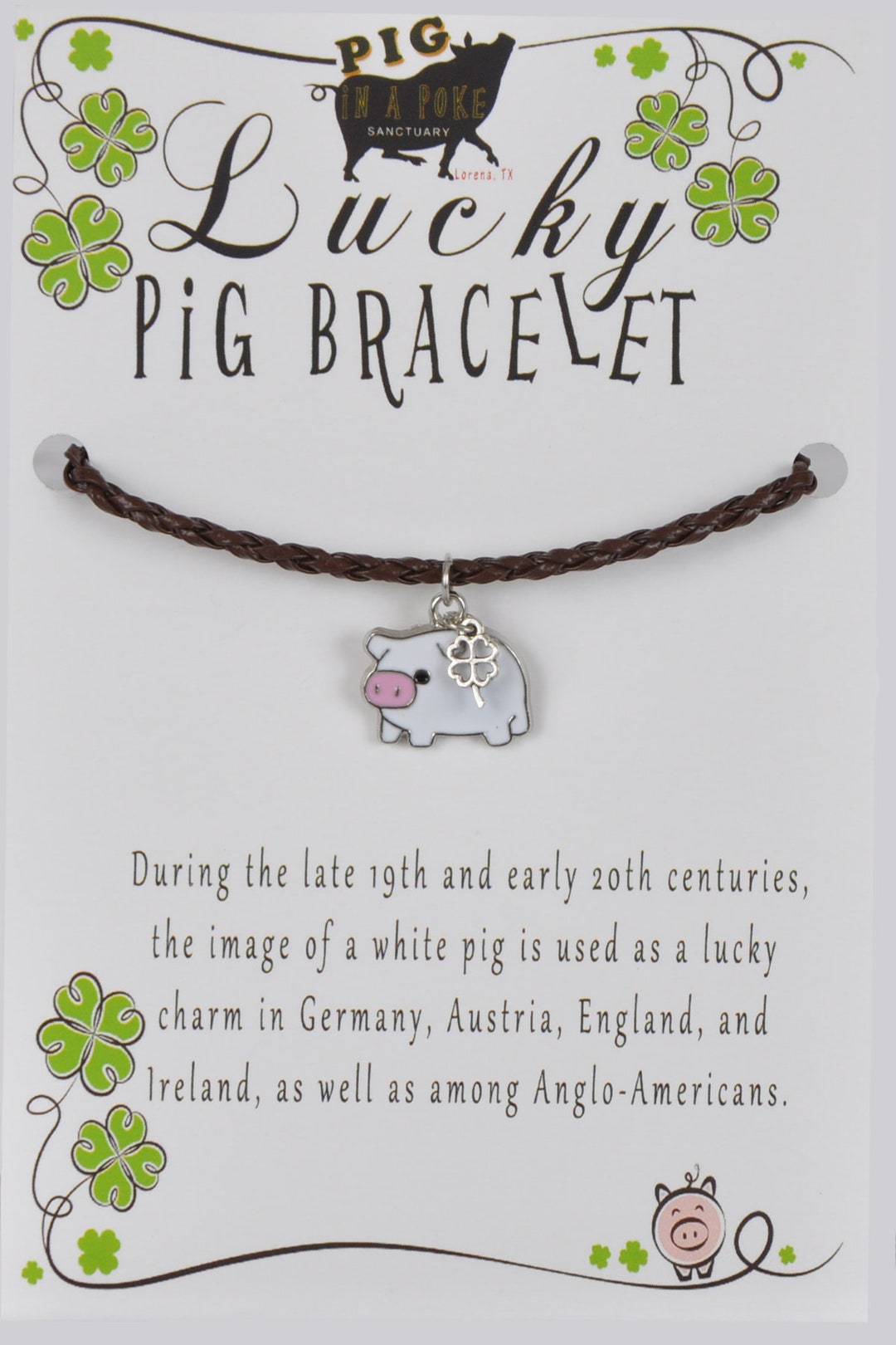 Lucky Charm White Mini Potbelly Pig Bracelet or Anklet Ankle