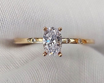 9K Solid Gold Moissanite Engagement Ring, Moissanite Ring, Oval Moissanite Ring, Art Deco Ring, Ladies Gold Ring, Dainty Gold Ring