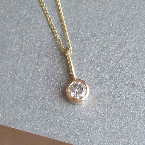 Gold Diamond Pendant, Diamond Necklace, Diamond Charm, Diamond Solitaire Pendant, 9ct Gold Necklace, Solid Gold Necklace, April Birthstone