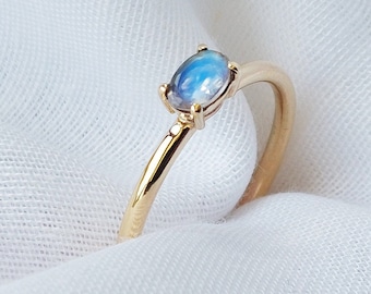 9k Solid Gold Rainbow Moonstone Engagement Ring For Women, Moonstone Bridal Ring, Stackable Anniversary Ring, Moonstone Gifts For Valintines