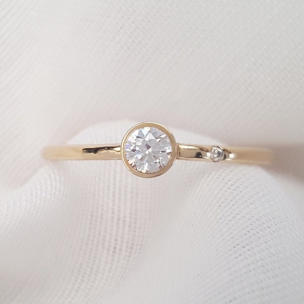 9k Gold Solitaire Diamond Engagement Ring, Yellow Gold Diamond Ring, Solitaire Diamond Wedding Ring, Bezel Set Ring, April Birthstone Ring