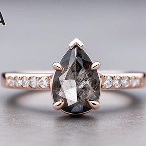 Salt and Pepper Diamond Engagement Ring, 14K Rose Gold Diamond Ring, Vintage Inspired Diamond Ring, 1 Carat Salt and Pepper Diamond Ring