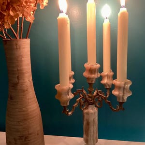Vintage French Antique Marble Onyx brass 5-arm candelabra Church Château bougeoir