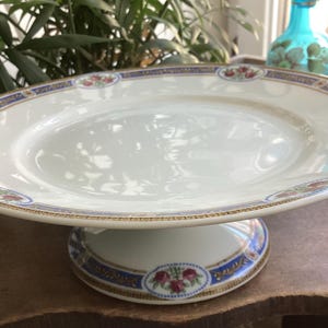 Rare Vintage Cake Stand French Limoges Porcelain Antique Rose Pattern