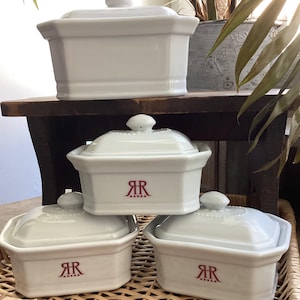 Set 4 French Vintage White Porcelain Apilco Butter Dishes