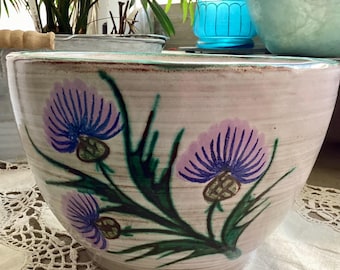Vintage 1970s French Vaullaris Ceramic Ter de Feu Pottery Bowl Thistle Hand-Painted