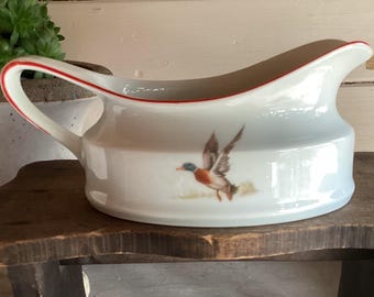 Vintage Ancap Sona-Verona Porcelain Gravy/Sauce Boar Woodland Hunting Theme MCM Italian fine china