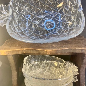Vintage French 1950s Set 4 Summer Fruit Salad Glass Dishes Pineapple Large Serving Dish & 3 Dessert Bowls
