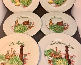 French Vintage Limoges Porcelain Salad Plates, Set of 6, Coupe D’Or