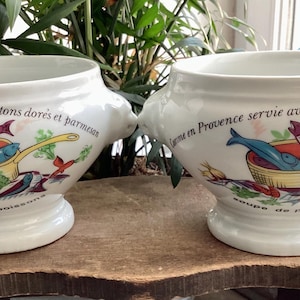 Two Vintage French Provence Fish Soup Lion&#39;s Head Porcelain Bowls
