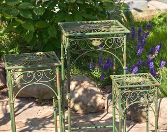Set of 3 Square Metal Plant Stand Tables "Copenhagen 1843" in Assorted Colors