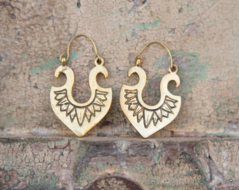Earrings Brass Antique Design -Carved Earrings - Hoops Earrings - Boho earrings - Festival - Gypsy Design - Tribal - Mandala - Gift Woman
