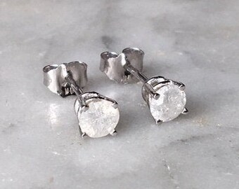 Vintage 14K White Gold Diamond Stud Earrings, April Birthstone