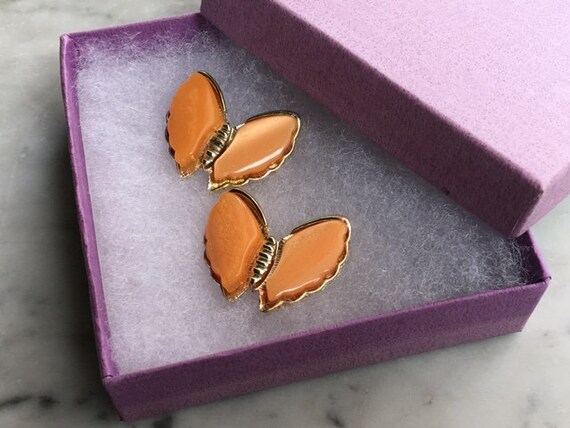 Vintage Peach Orange Lucite Thermoset Butterfly G… - image 10