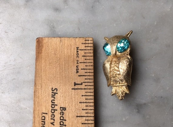 Vintage Figural Great Horned Owl Brooch Pin Aqua … - image 10