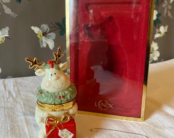 Vintage Lenox Reindeer Trinket Box Christmas Tree Ornament, For My Deer Present