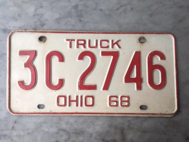 Vintage 1968 Ohio Metal Truck License Plate Red White Man Etsy