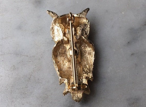 Vintage Figural Great Horned Owl Brooch Pin Aqua … - image 7