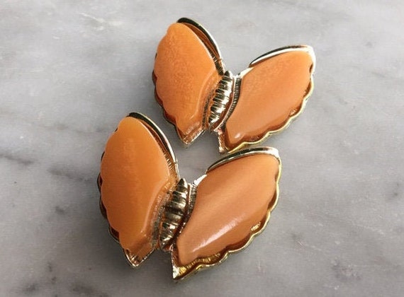 Vintage Peach Orange Lucite Thermoset Butterfly G… - image 5