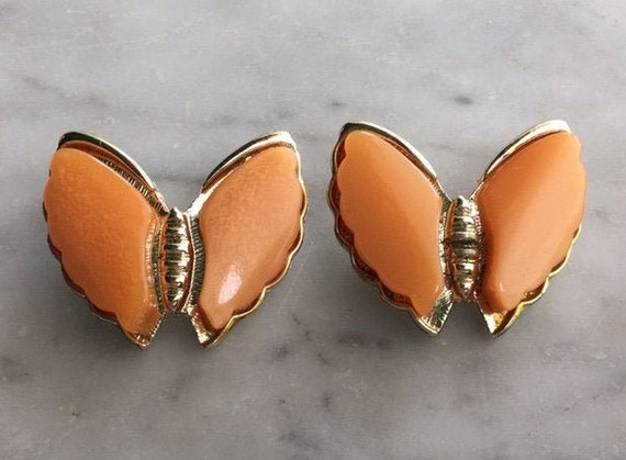 Vintage Peach Orange Lucite Thermoset Butterfly G… - image 4