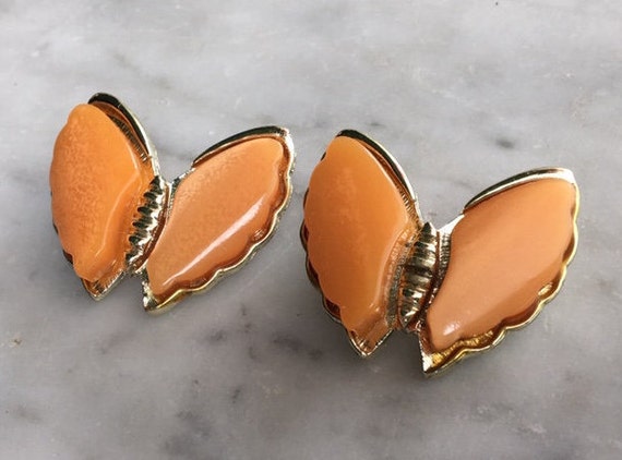 Vintage Peach Orange Lucite Thermoset Butterfly G… - image 6